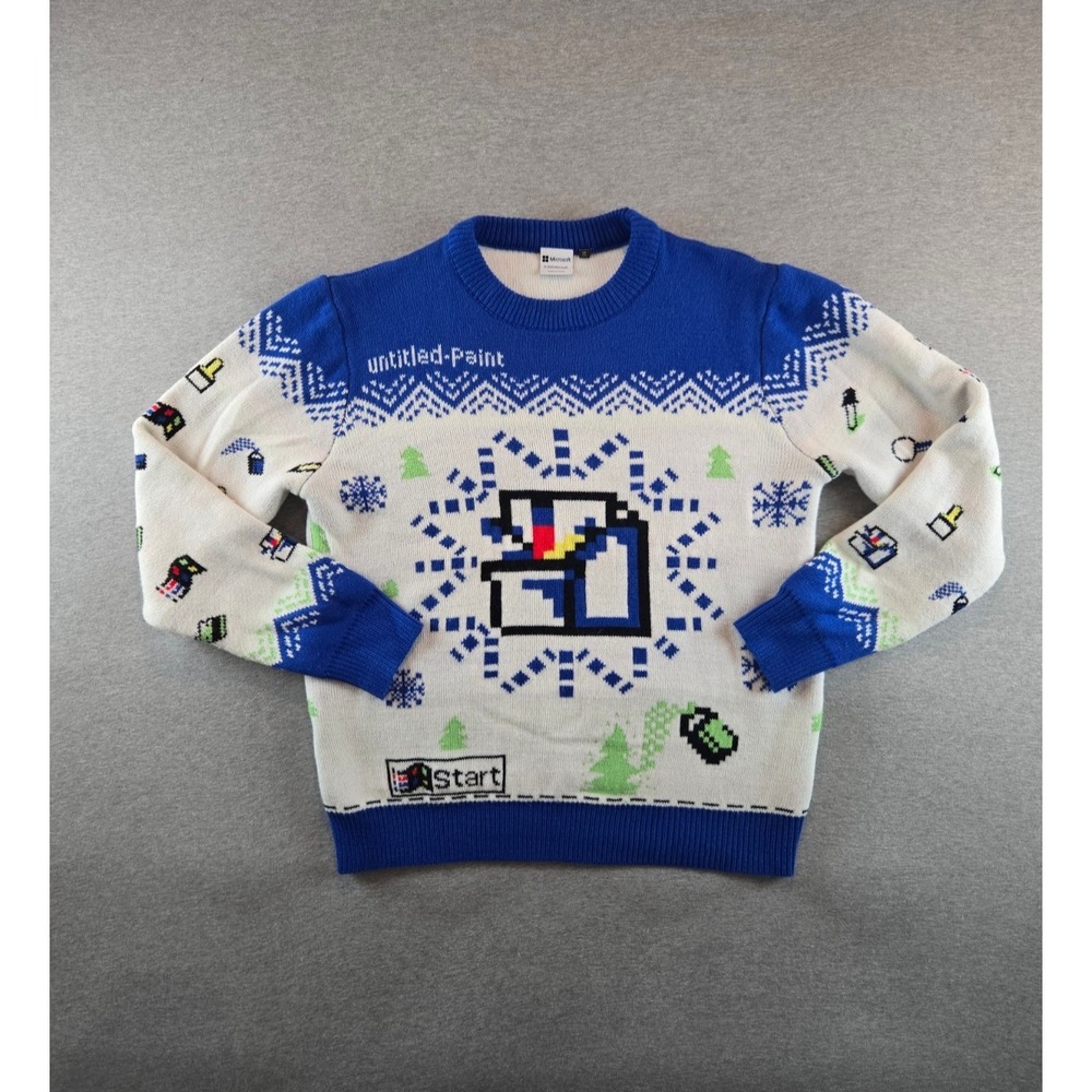 Microsoft Sweater Mens XL White Blue Windows MS Paint‎ Ugly Christmas 2020 Y2K